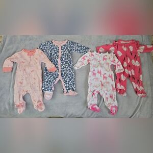 Disney Carter Girl Baby Pink Footed Sleepers Long Sleeve Bundle 3 Month